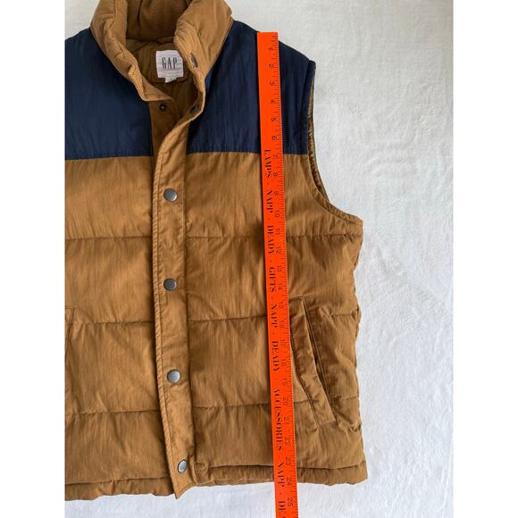 Gap Mens Puffer Vest Medium Colorblock Tan Navy Fall Utility Rugged Streetwear - Picture 7 of 7